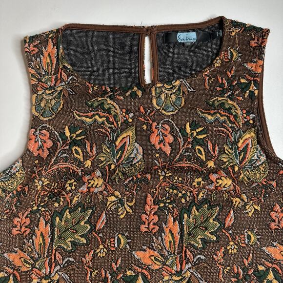 Eva Franco Anthropologie Jacquard Floral Mesh Peplum Top Brown XS Cottage - Picture 7 of 11